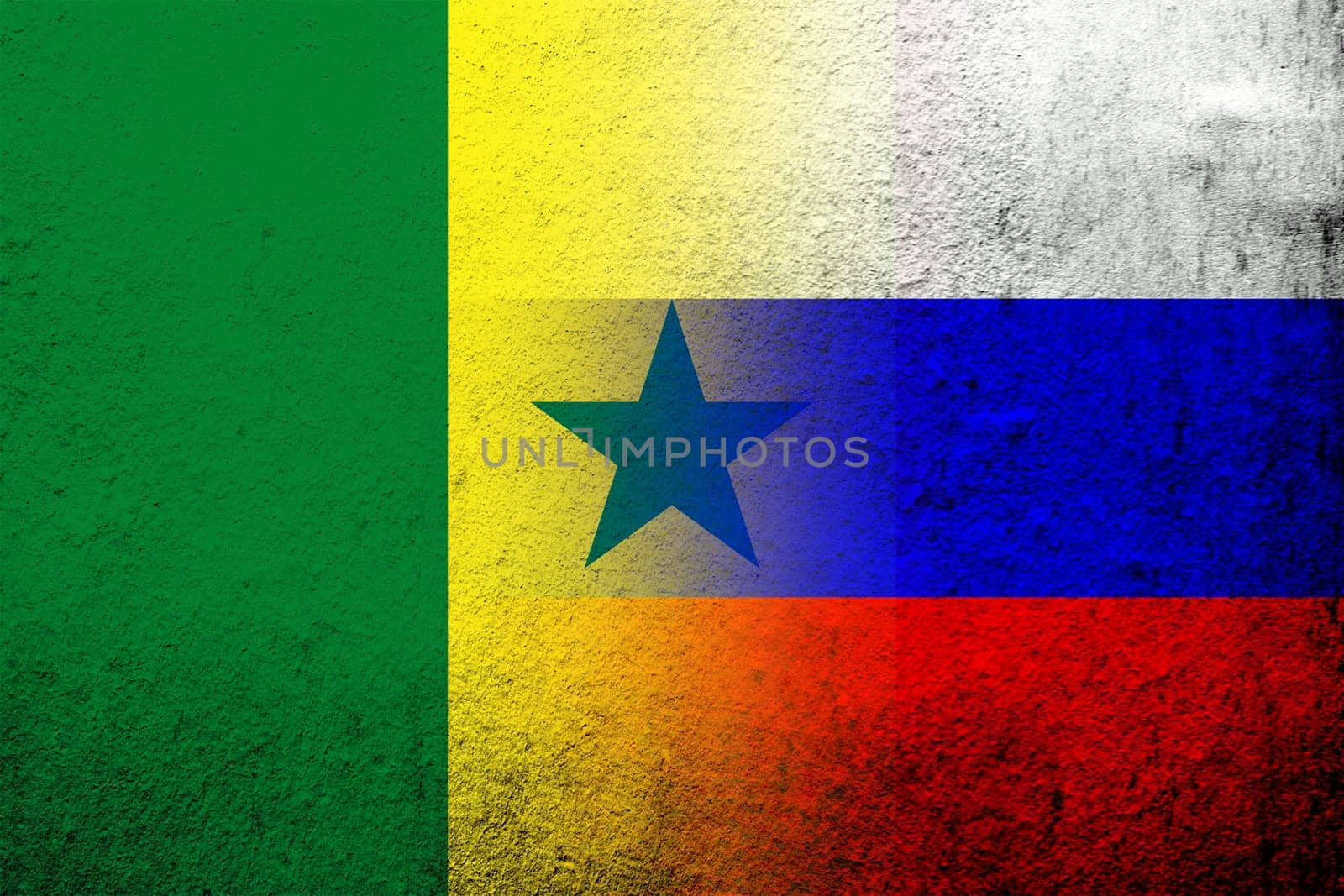 National flag of Russian Federation with The Republic of Senegal National flag. Grunge background
