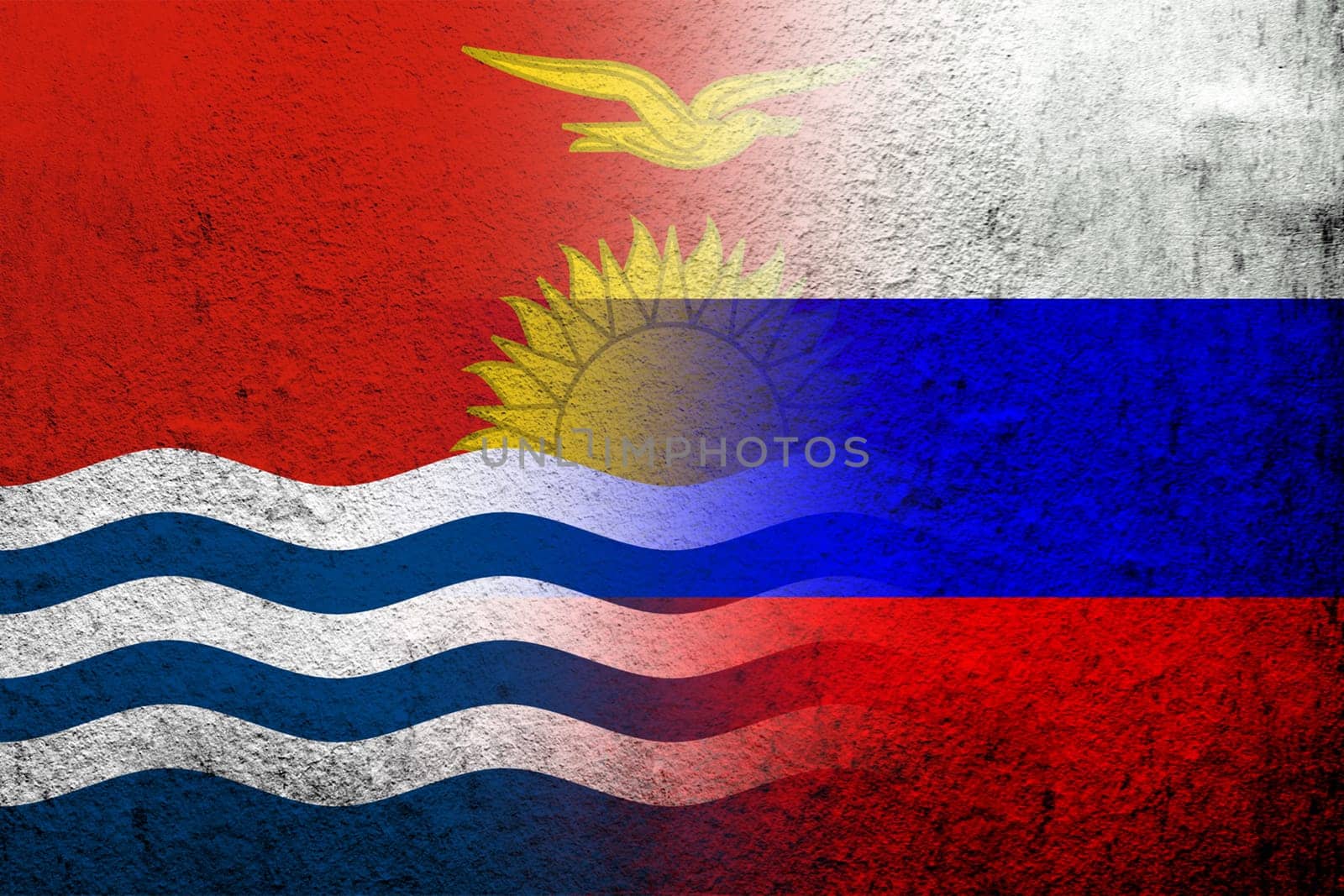 National flag of Russian Federation with The Republic of Kiribati National flag. Grunge background.jpg