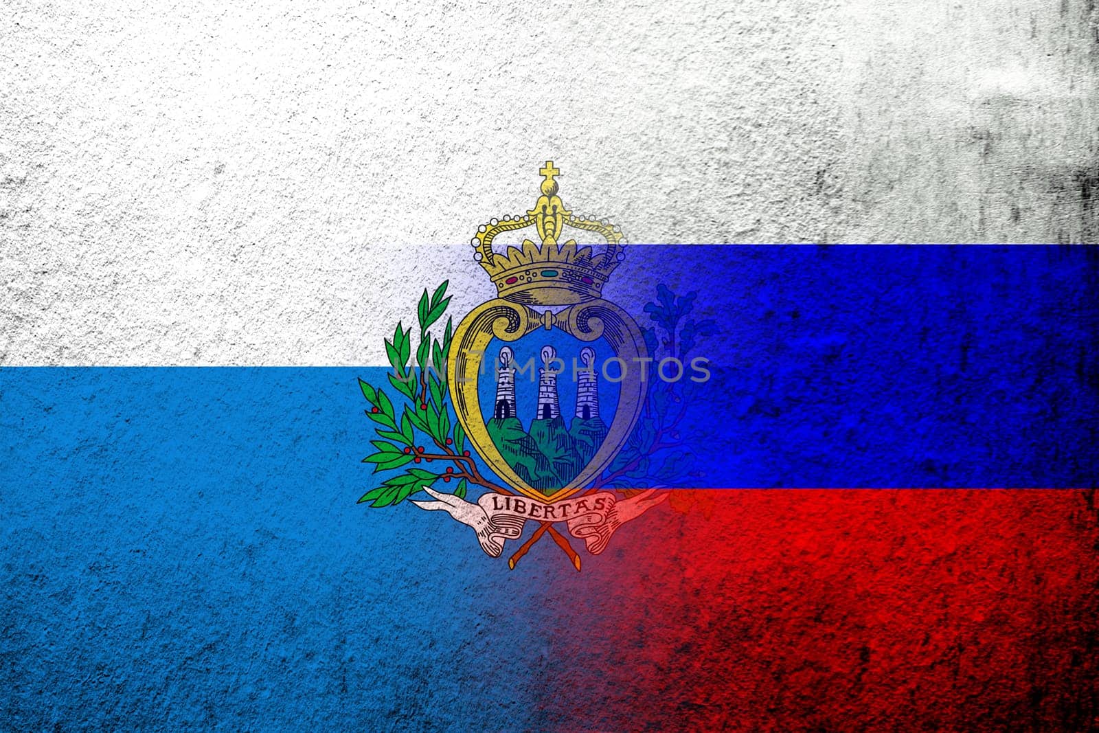National flag of Russian Federation with The Republic of San Marino National flag. Grunge background