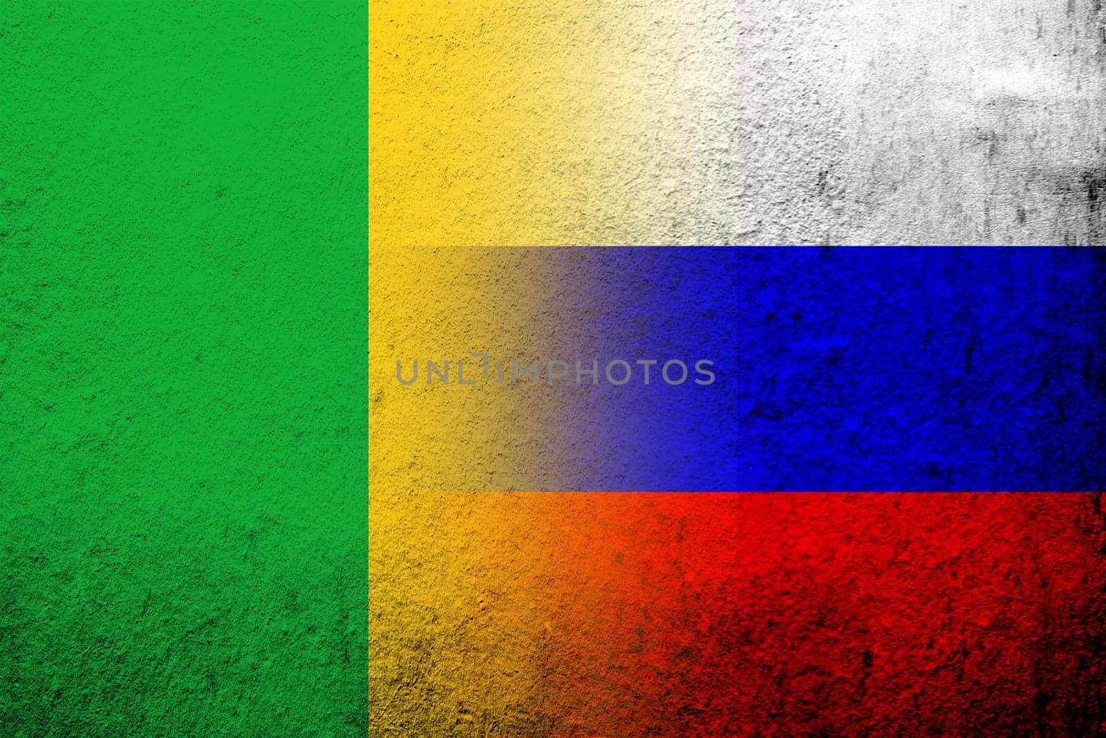National flag of Russian Federation with the Republic of Mali National flag. Grunge background