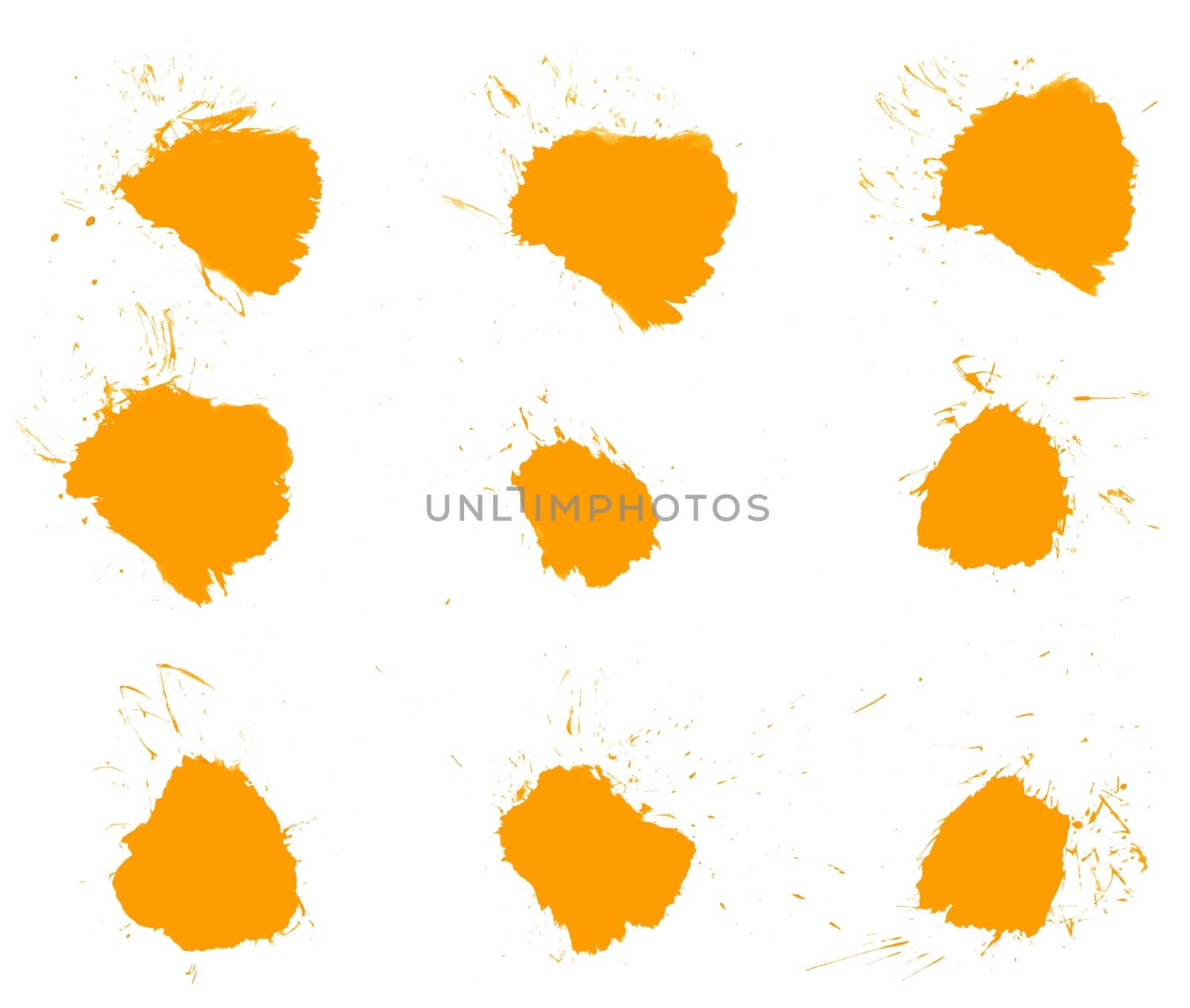 Orange color blobs texture or template on white background
