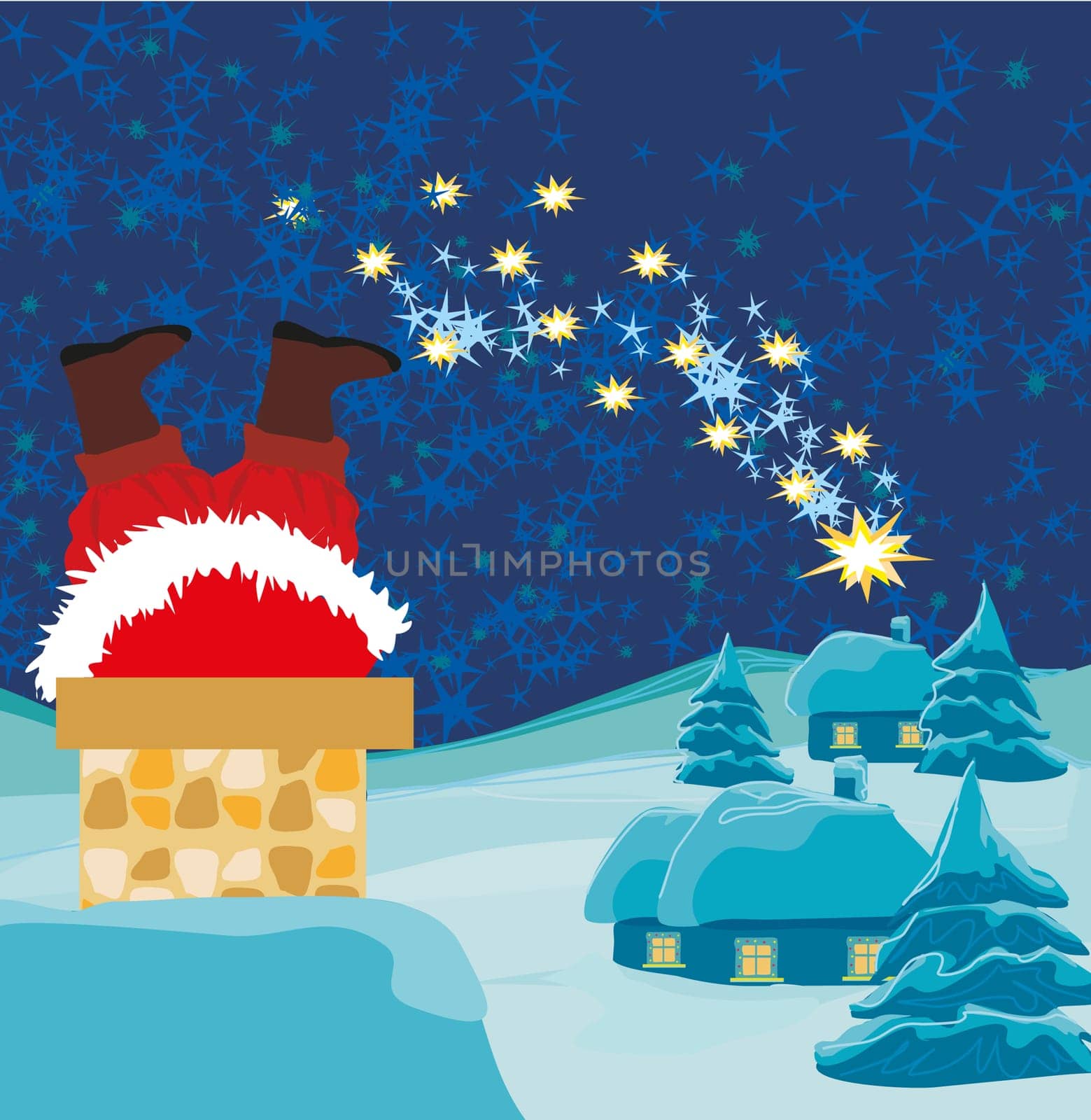 Santa Claus stuck in the chimney
