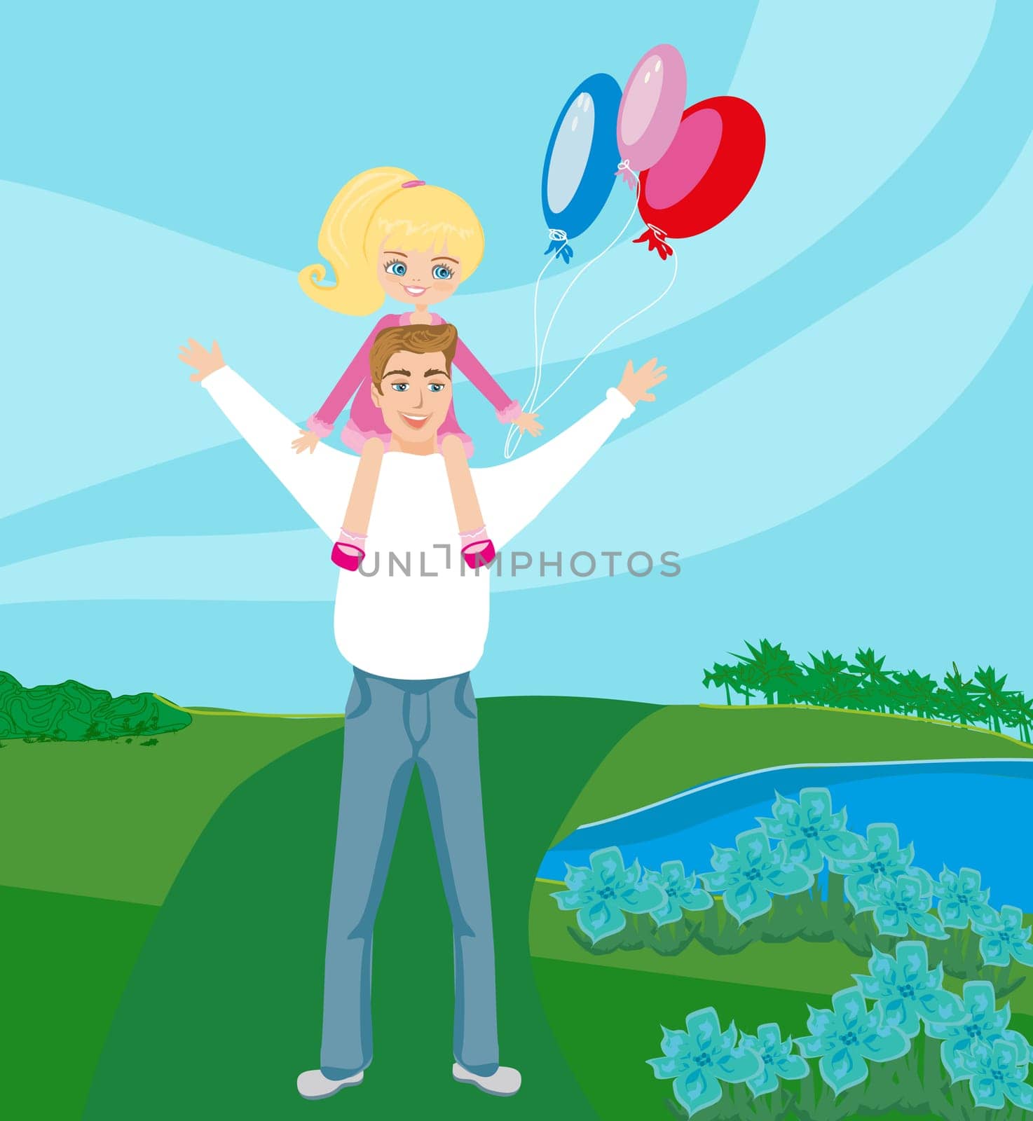 Father Carrying Daughter On His Shoulders