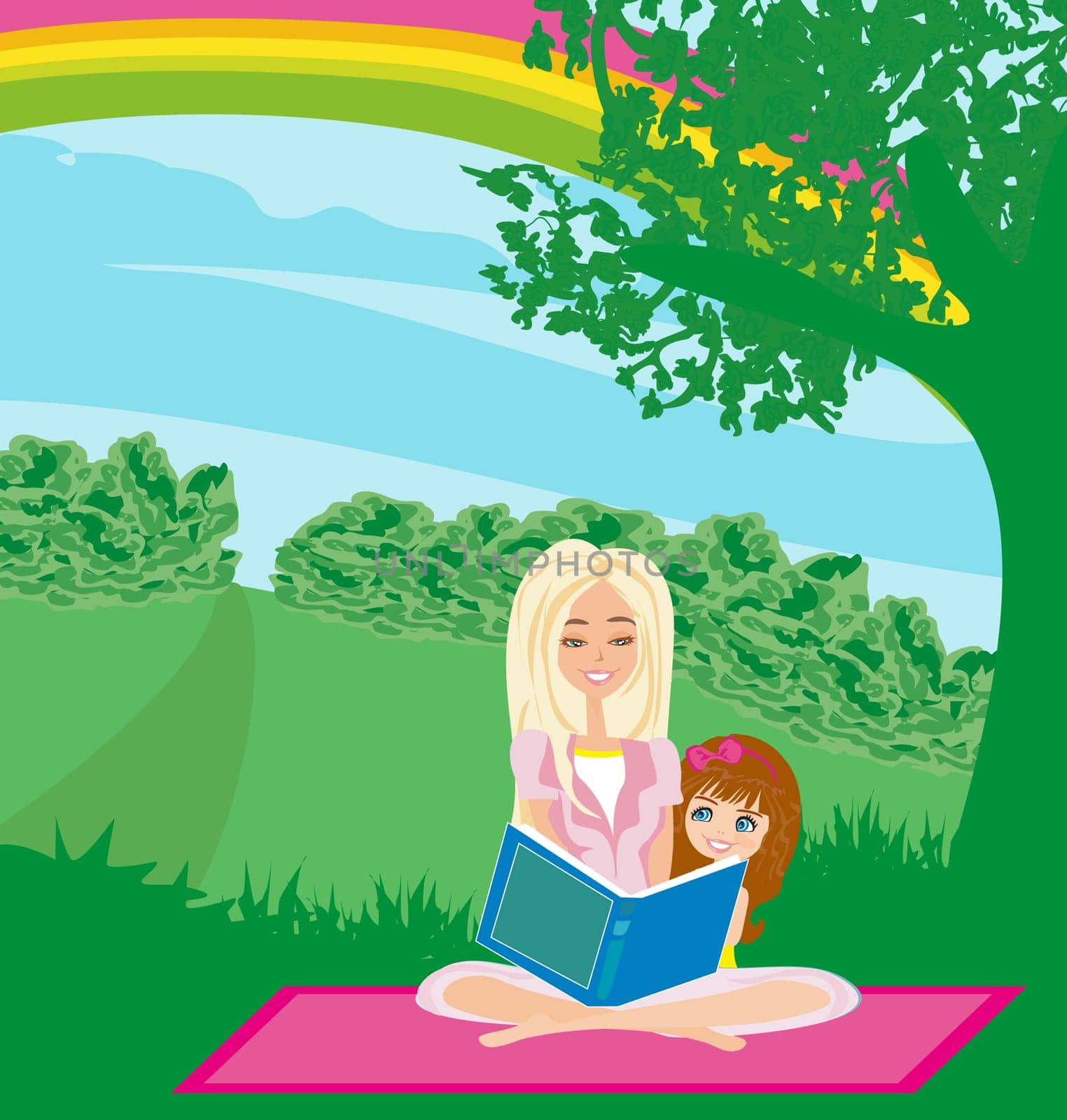 A mother reading a book with her daughter