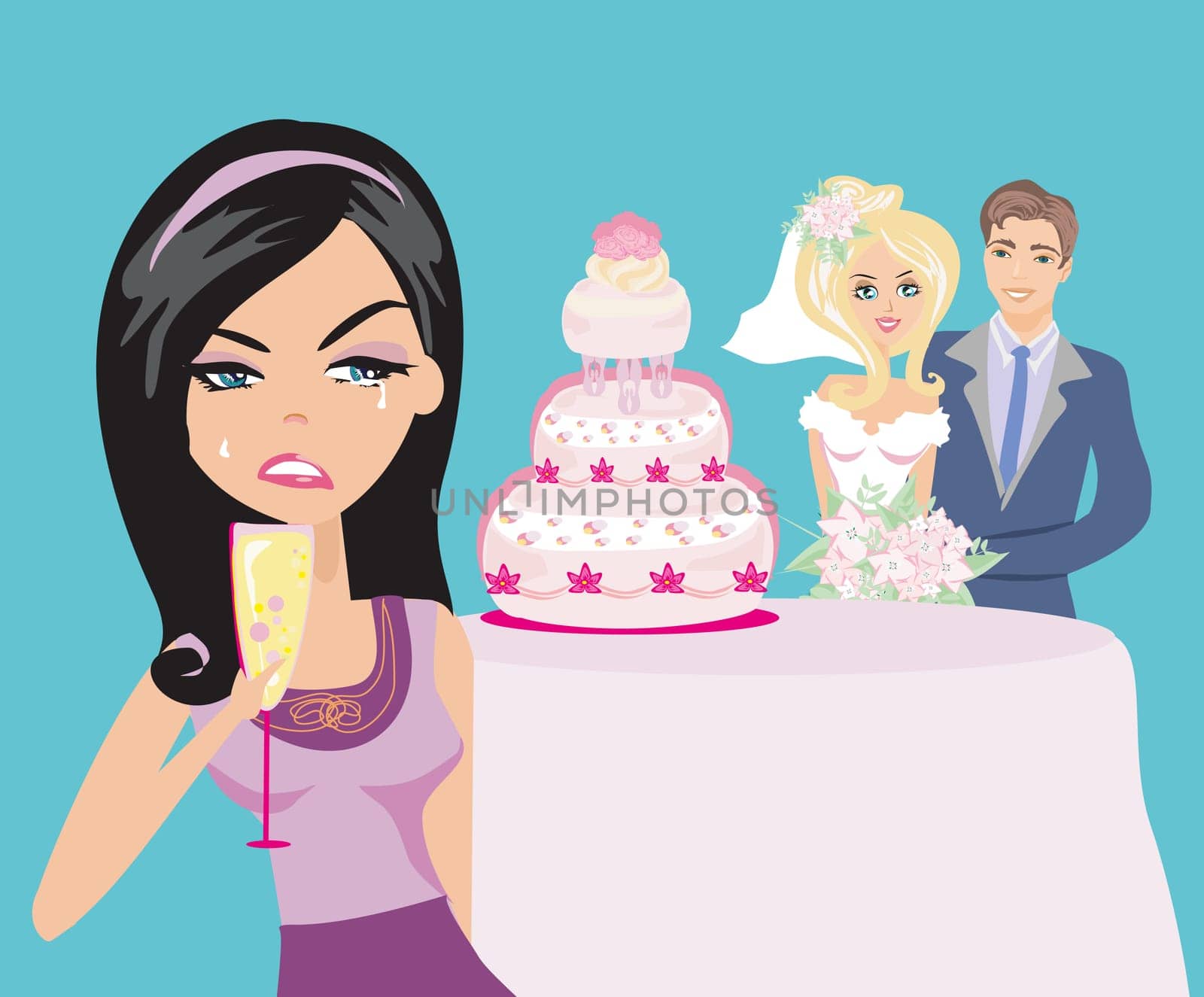 young woman jealous on a happy Wedding pair