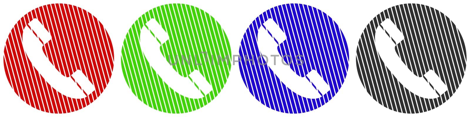 Red, green, blue and black striped Telephone Hotline buttons