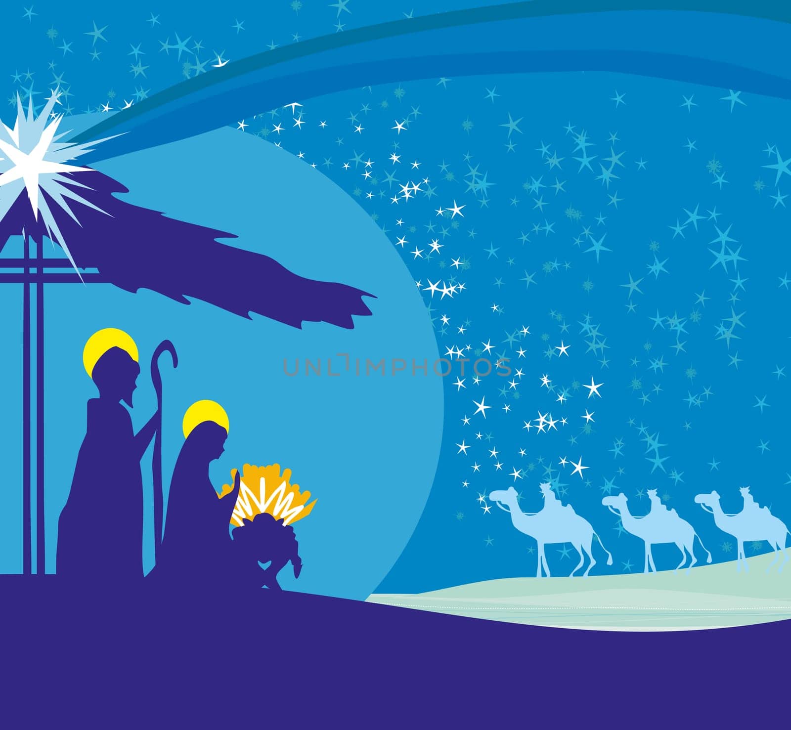 Biblical scene - birth of Jesus in Bethlehem.
