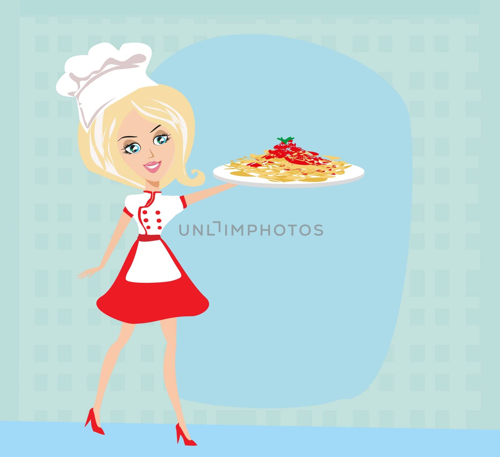 Woman Chef with Spaghetti