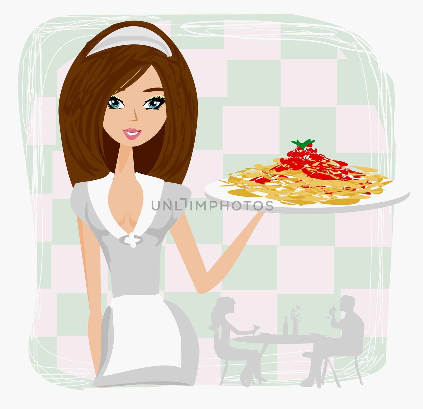 beautiful waitress with Spaghetti
