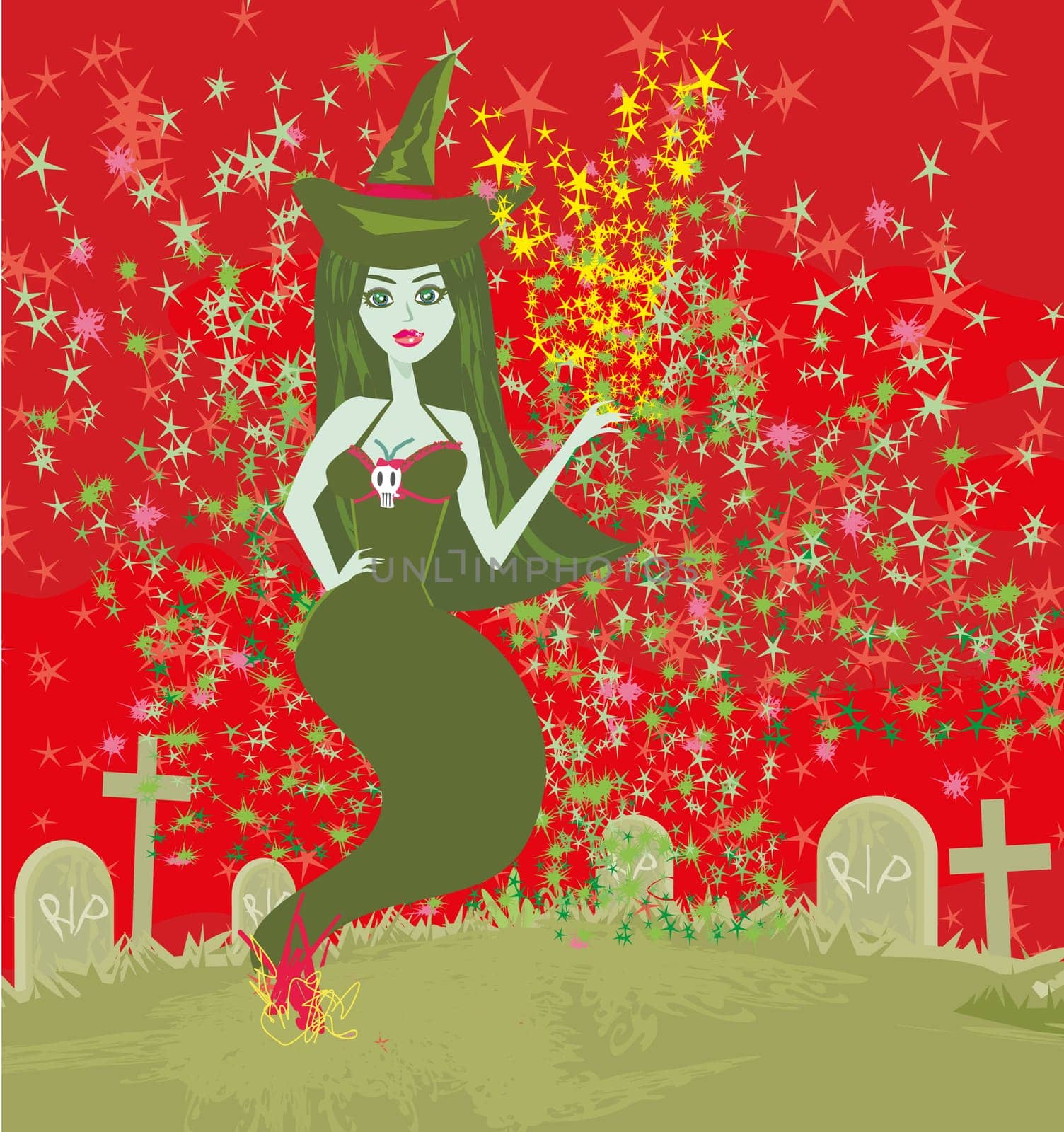 ghostly figure and cemetery