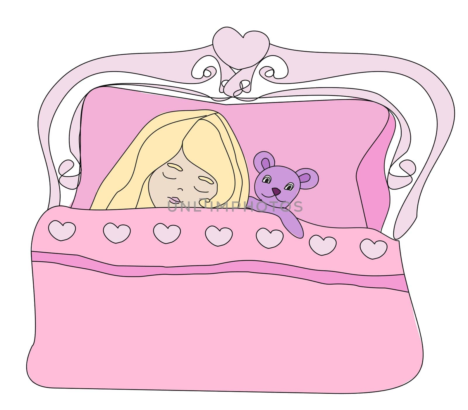Little girl sleeping with her bear toy