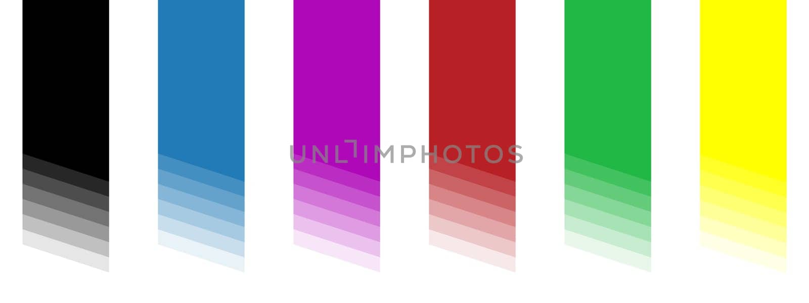 Collection of 6 banners with color transition black, blue, purple, red, green and yellow