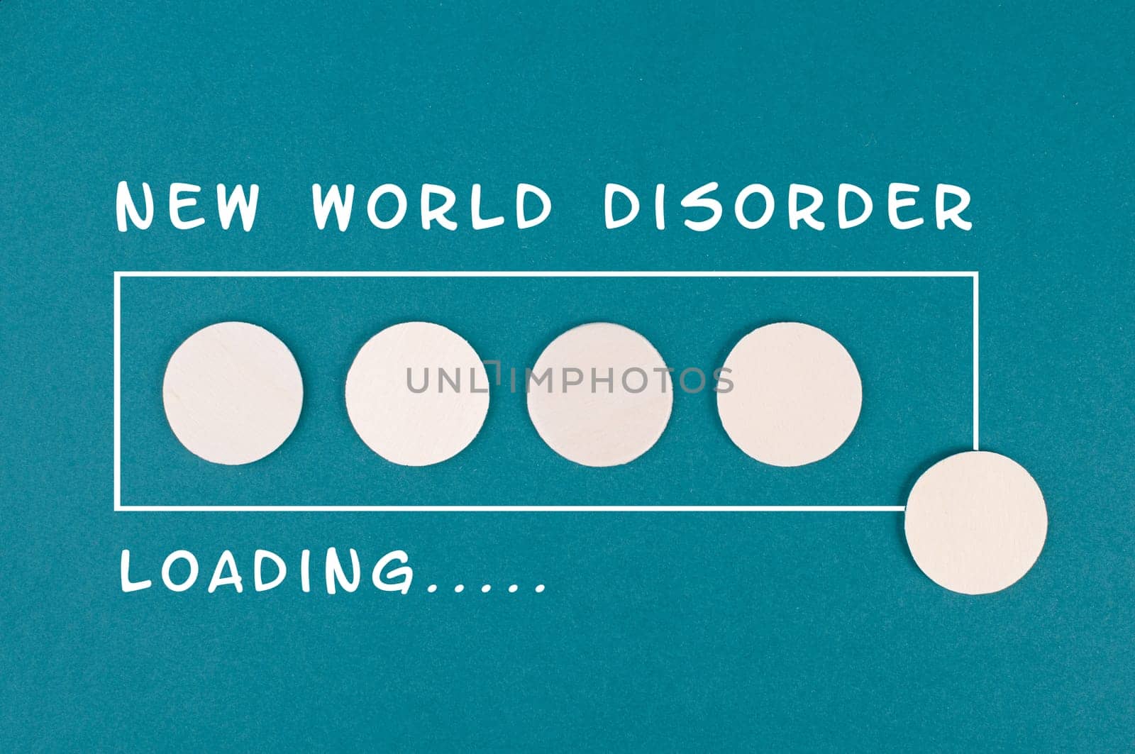 The words new world disorder are standing on a colored background, progress bar loading, new normal concept, global change