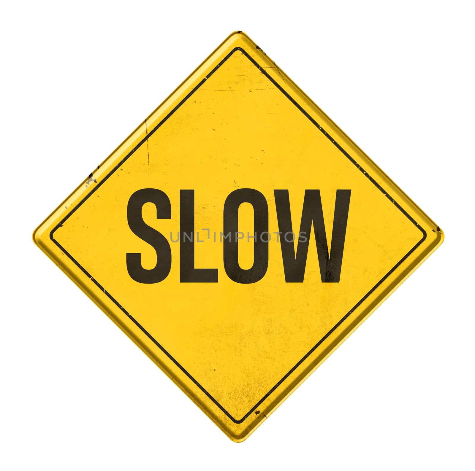 Yellow sign on a white background - Slow