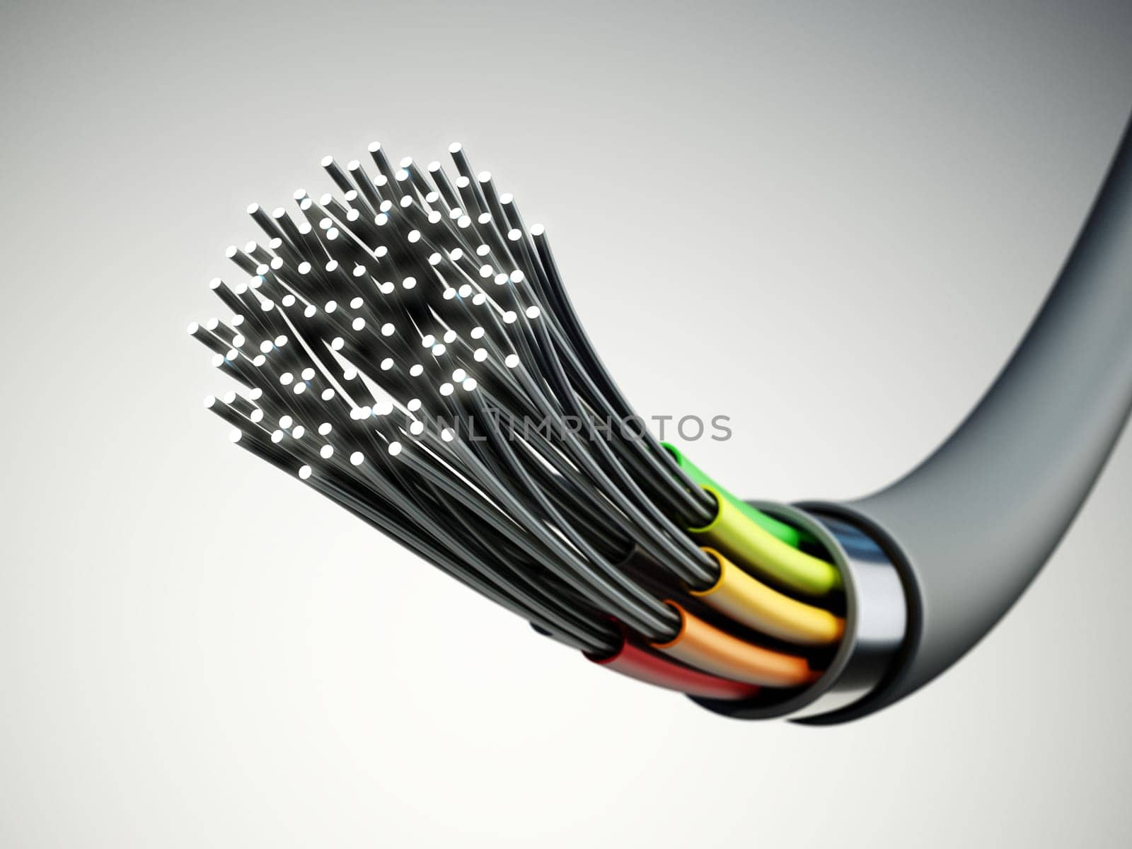 Fiber optic cable isolated on gray background. 3D illustration.