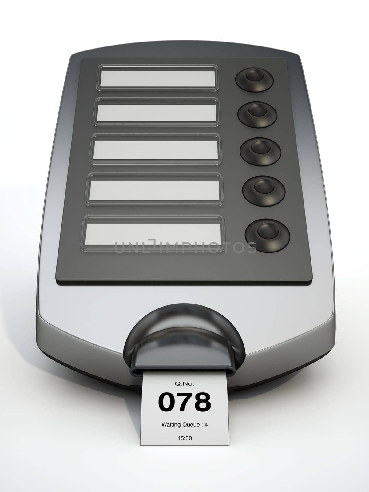 Ticket machine with the number 78 on the ticket. 3D illustration.