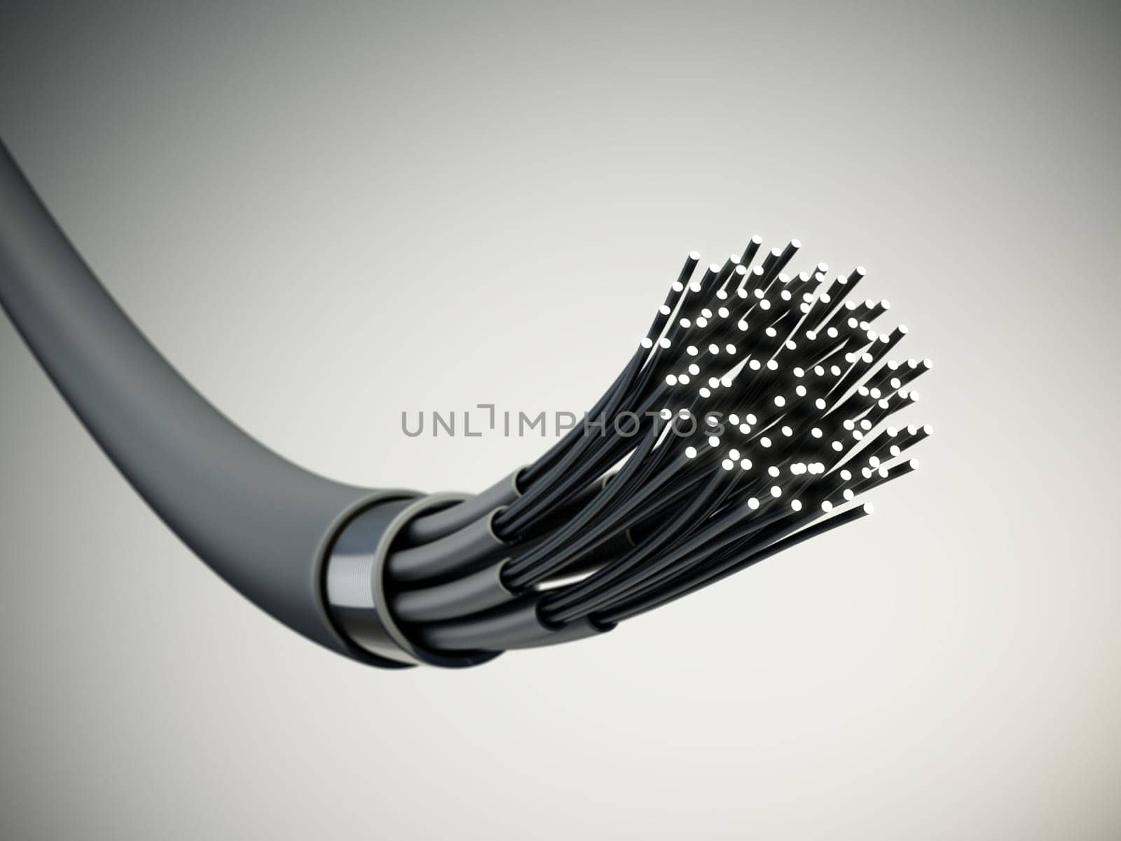 Fiber optic cable isolated on gray background. 3D illustration.
