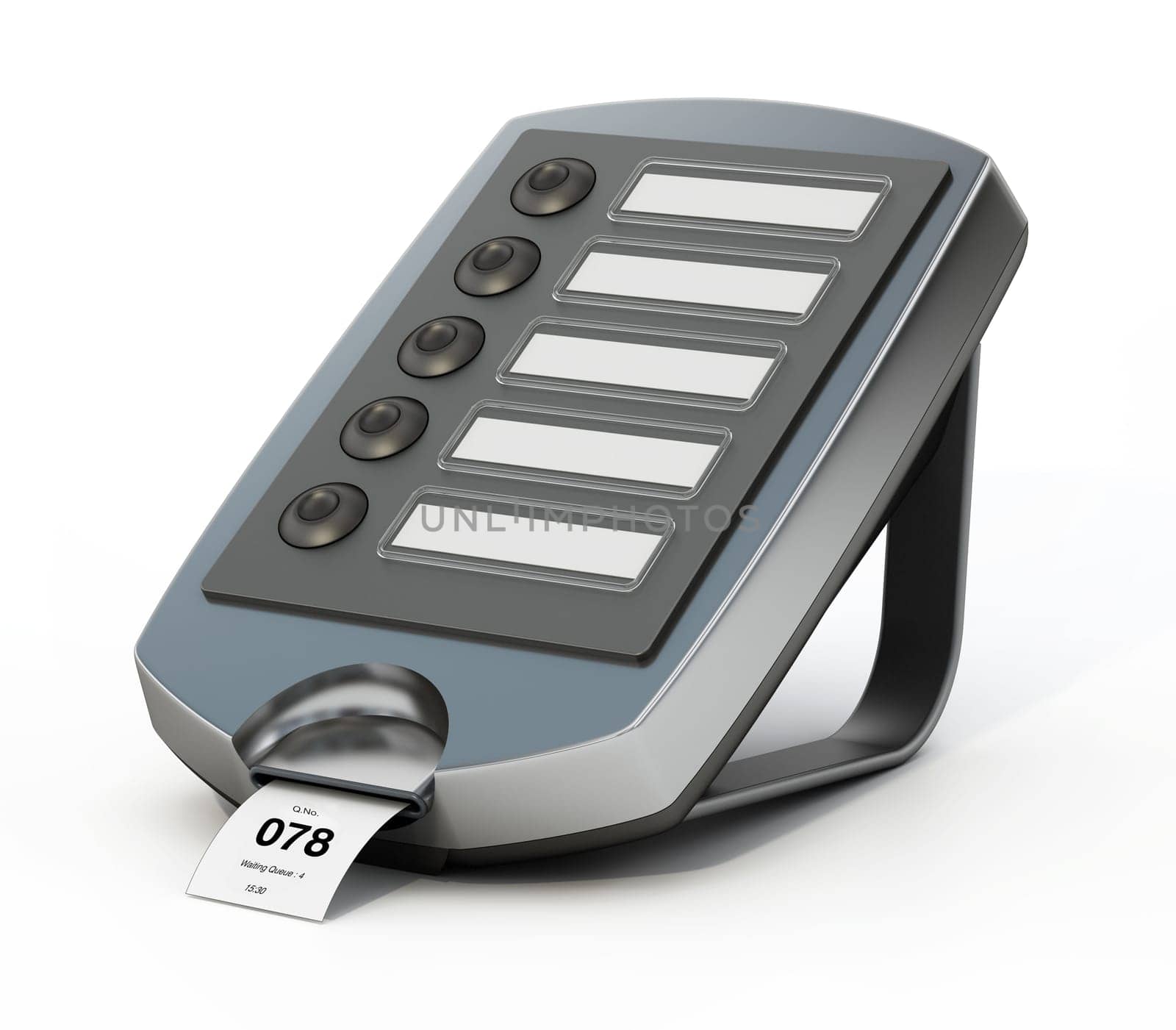 Ticket machine with the number 78 on the ticket. 3D illustration.