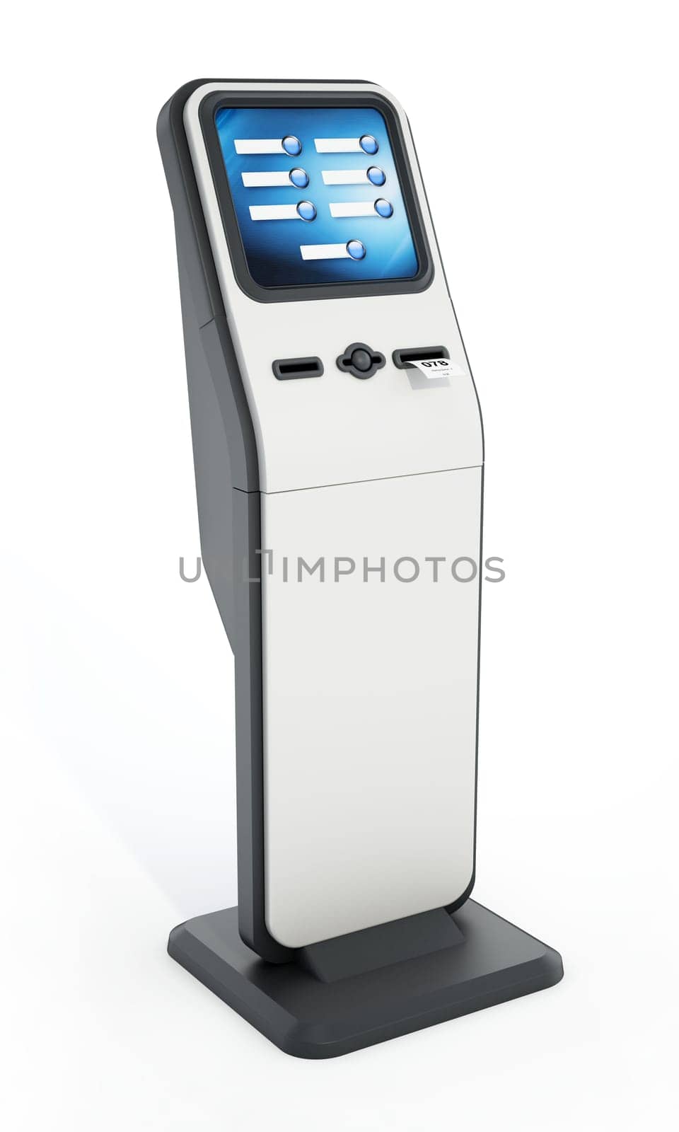 Ticketing kiosk isolated on white background. 3D illustration.