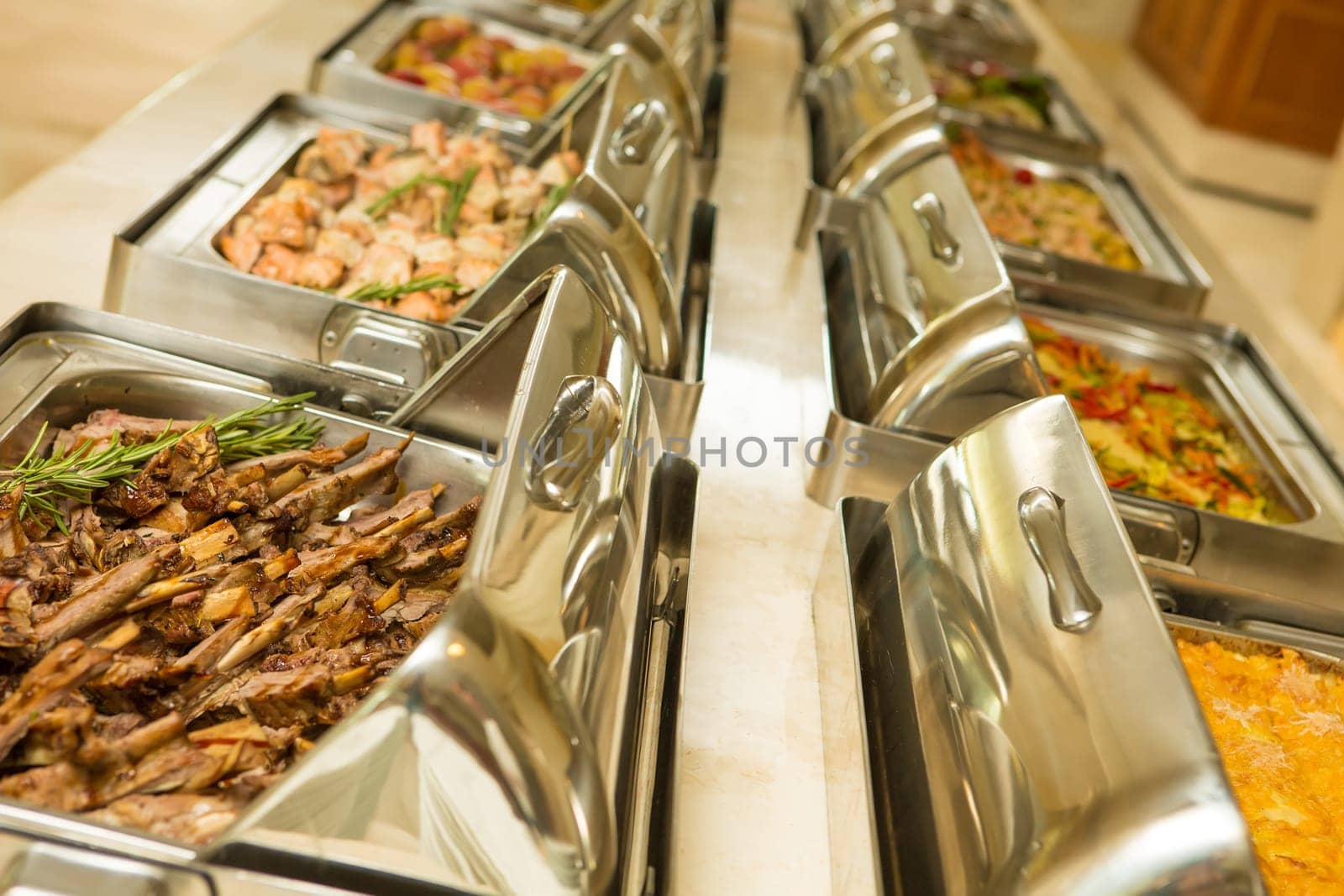 The food buffet in restaurant. Close up