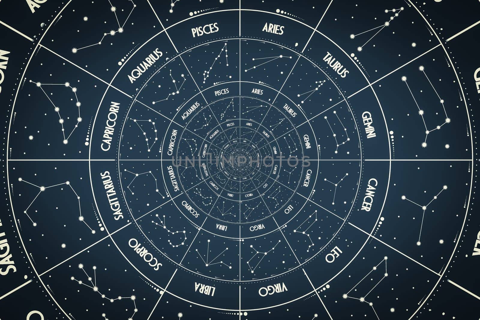 Droste effect background. Abstract design for concepts related to astrology, fantasy, time and magic.