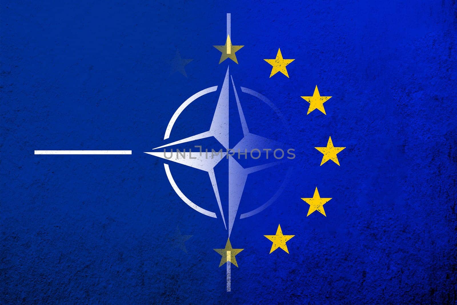 Flag of the European Union with Flag of North Atlantic Alliance NATO. Grunge background
