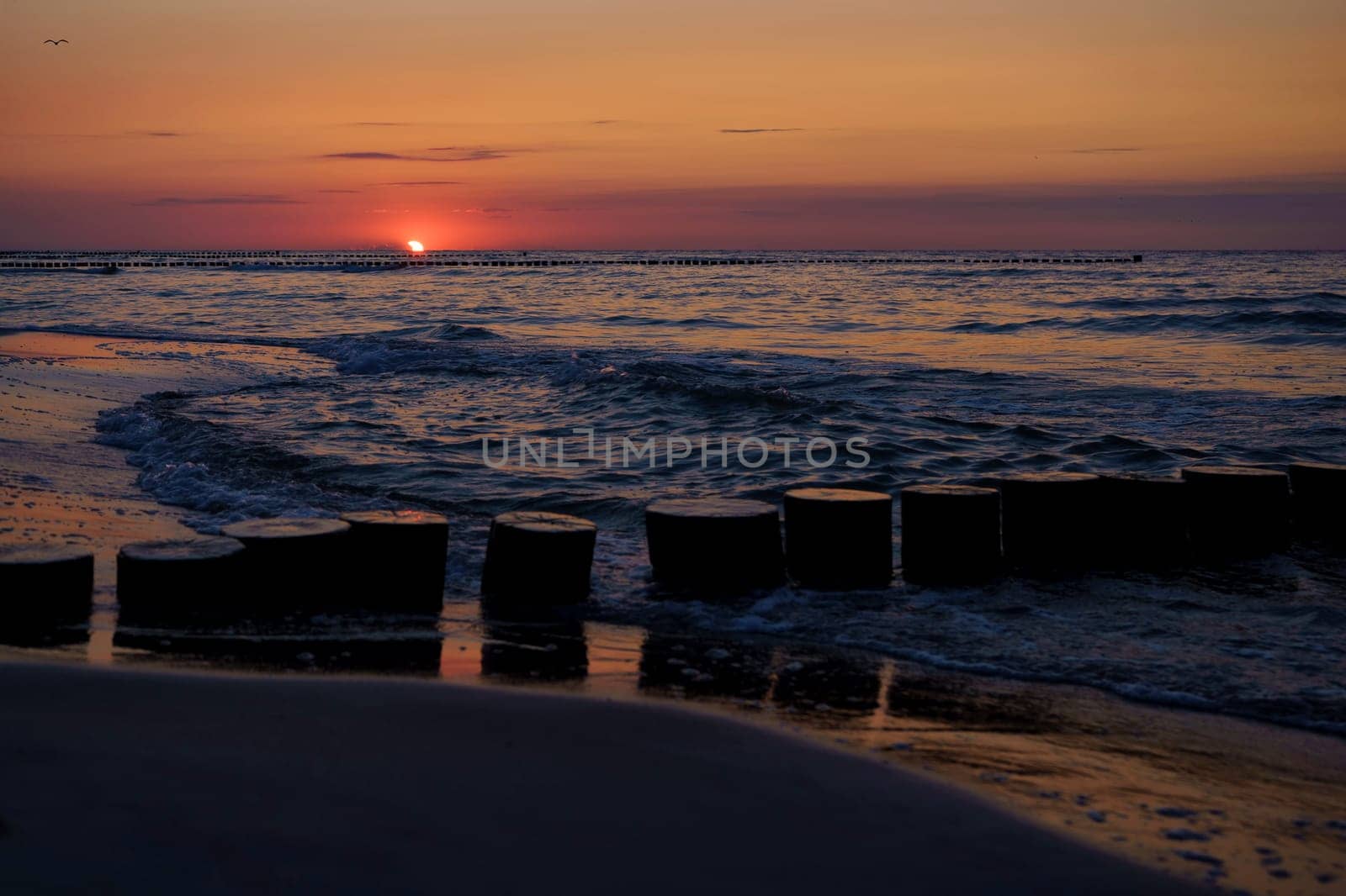 Sunset at the Baltic Sea coast near Zingst, Fischland-Darss peninsula, Mecklenburg-West Pomerania, Germany