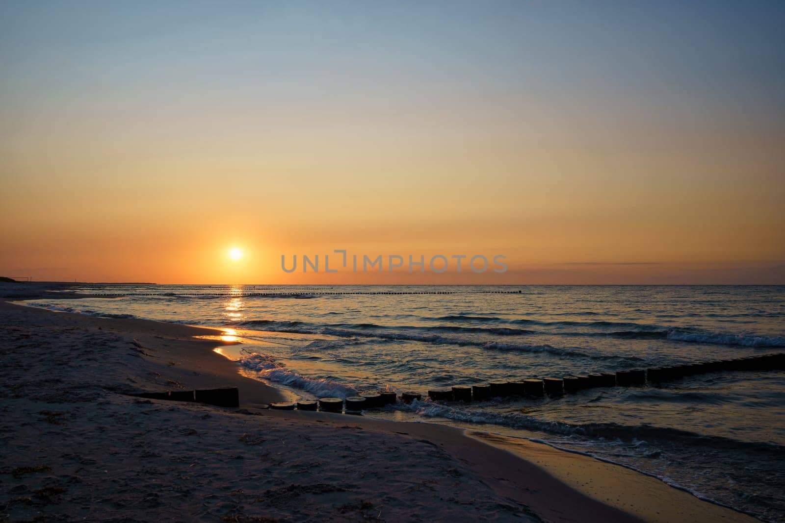 Sunset at the Baltic Sea coast near Zingst, Fischland-Darss peninsula, Mecklenburg-West Pomerania, Germany