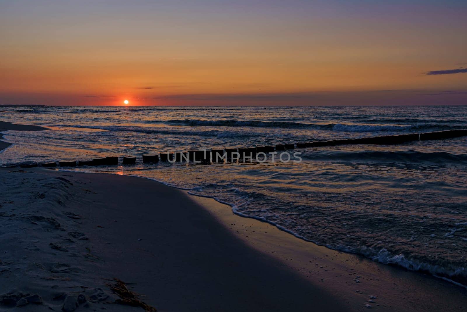 Sunset at the Baltic Sea coast near Zingst, Fischland-Darss peninsula, Mecklenburg-West Pomerania, Germany