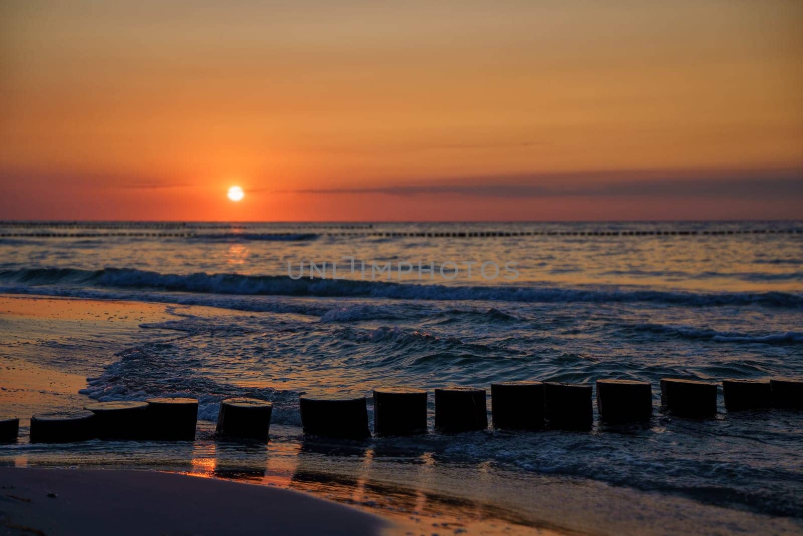 Sunset at the Baltic Sea coast near Zingst, Fischland-Darss peninsula, Mecklenburg-West Pomerania, Germany