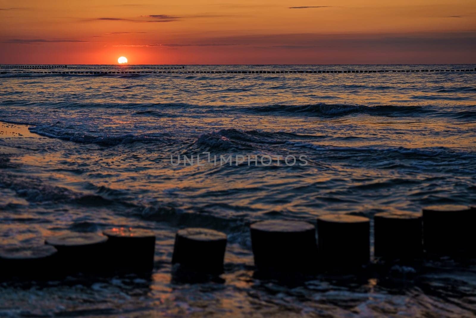 Sunset at the Baltic Sea coast near Zingst, Fischland-Darss peninsula, Mecklenburg-West Pomerania, Germany