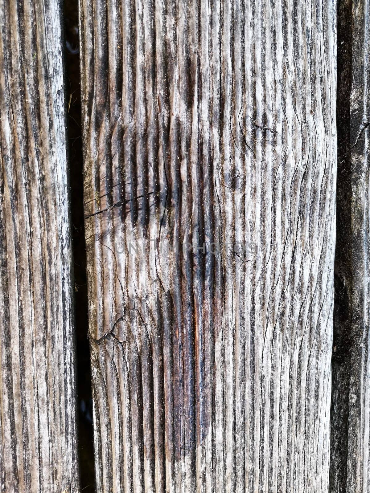 wet footprint on old wooden walkway