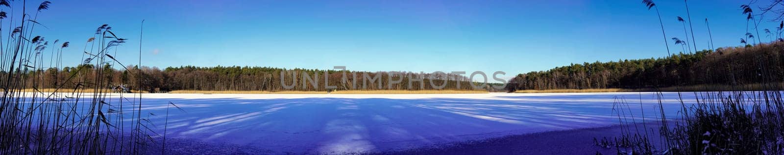 icy lake Döllnsee in winter, Brandenburg, Germany