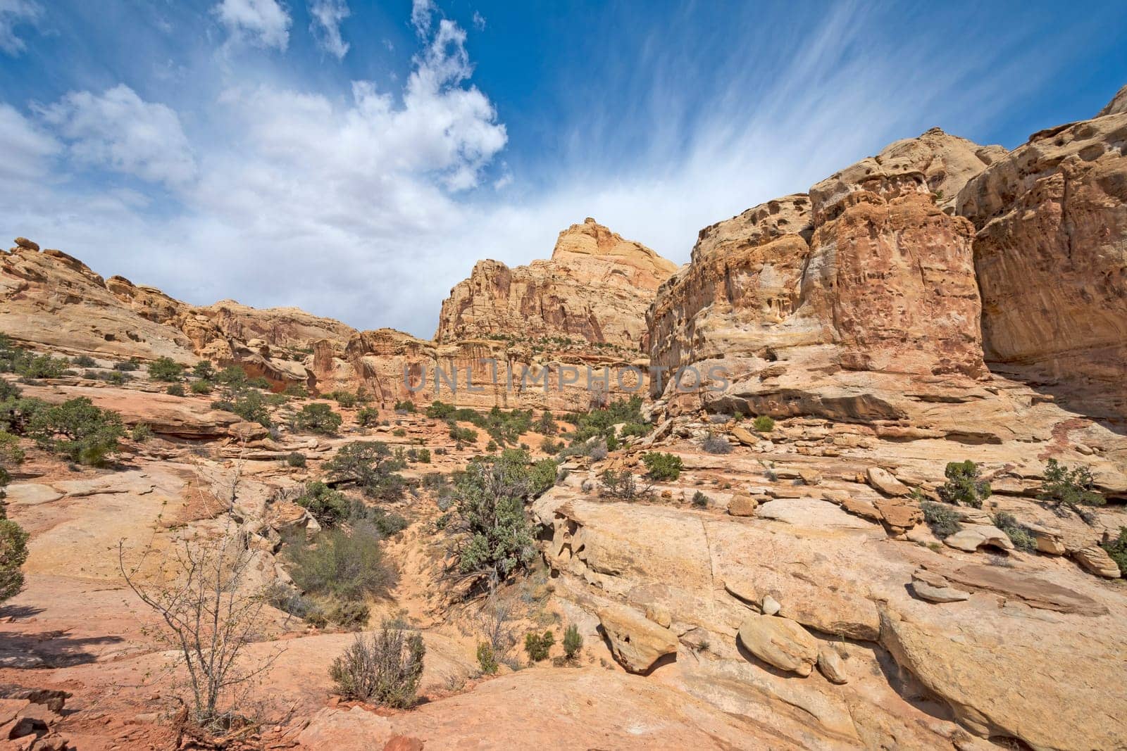 Dramatic Clouds Highlight Desert Formations in Capitol Reef National Park in Utah