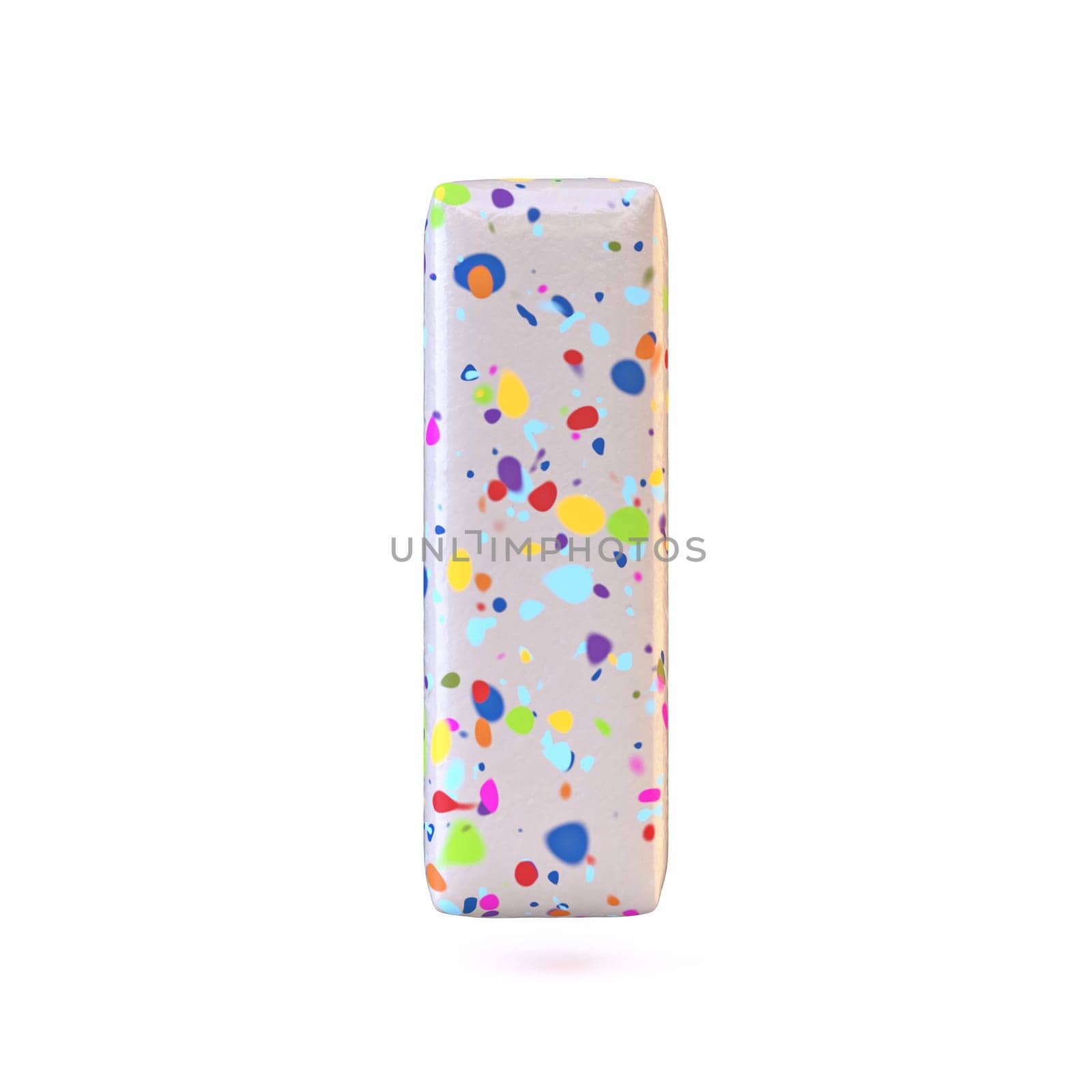 Colorful terrazzo pattern font Letter I 3D render illustration isolated on white background
