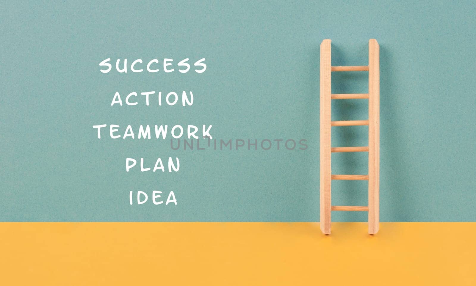 Ladder of success,having an idea, planning a strategy, teamwork for success step by step concept, progress in business and education, have a goal