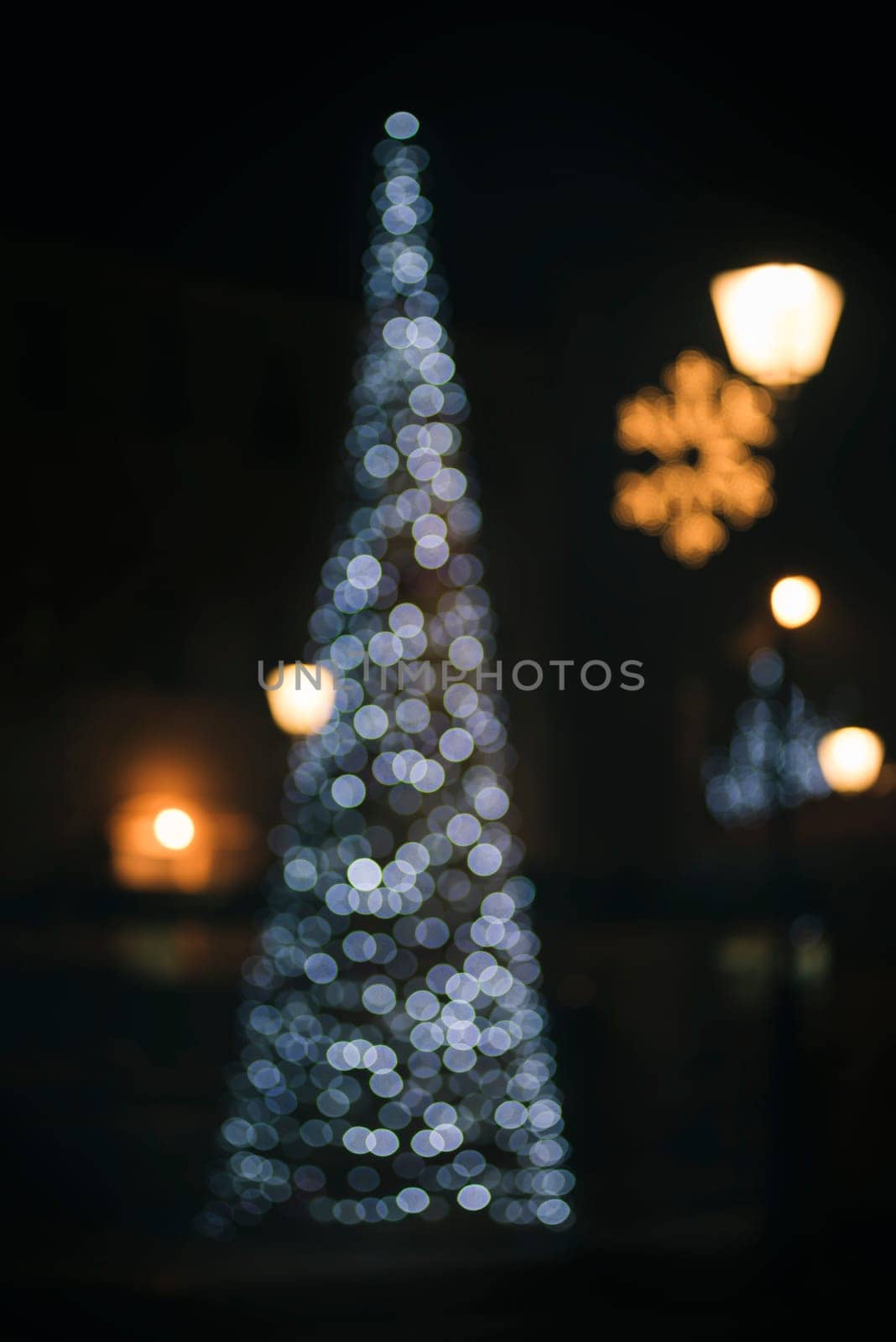 Christmas tree lights. Bokeh background.