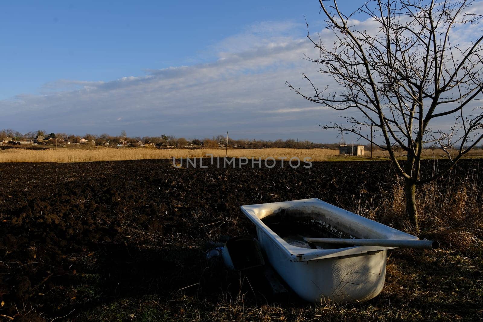 ukraine village far from old bath black soil. Care about environment or agriculture. Chervone Pole.