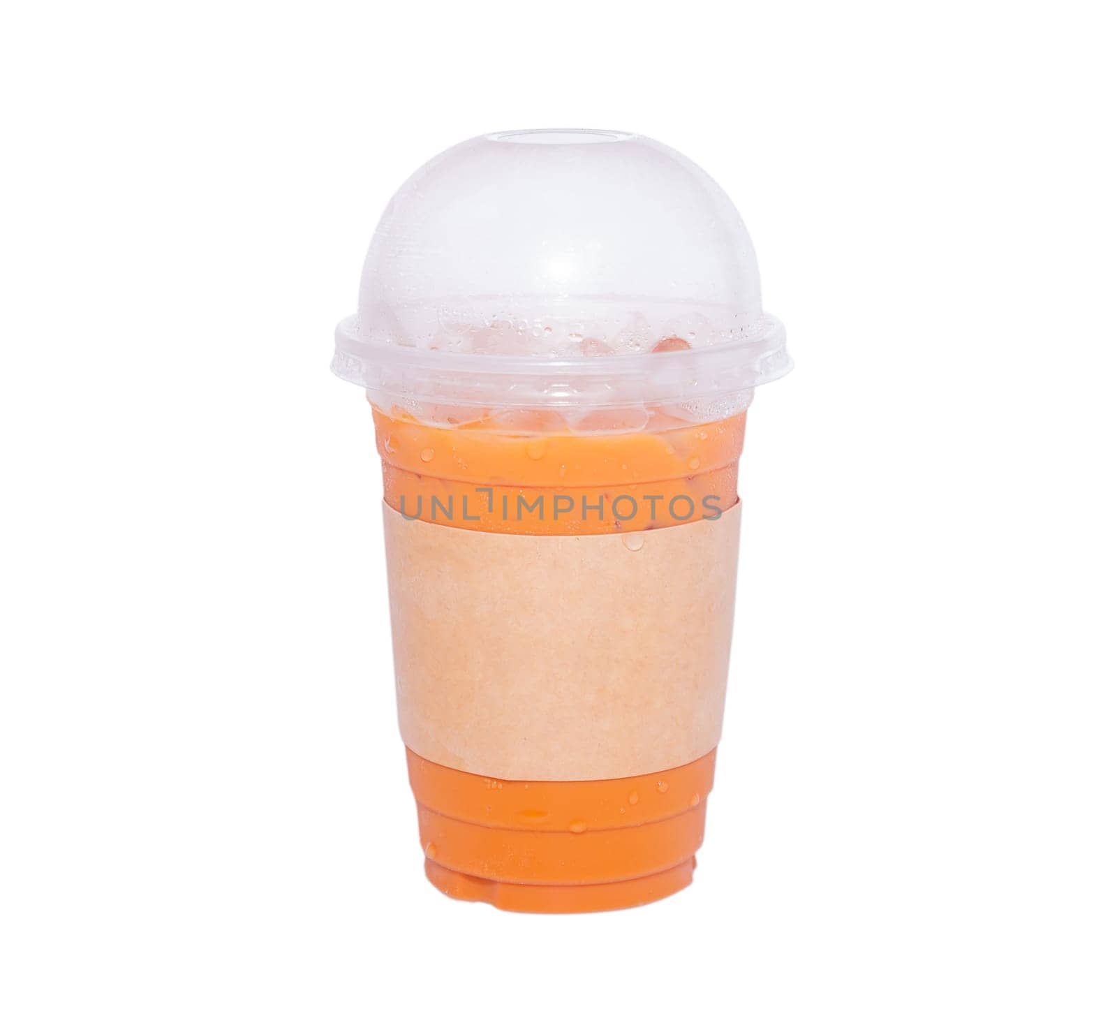 Tea thai, Ice tea milk or Ice milk tea, Sweet drink, Isolated, on white background, Clipping path