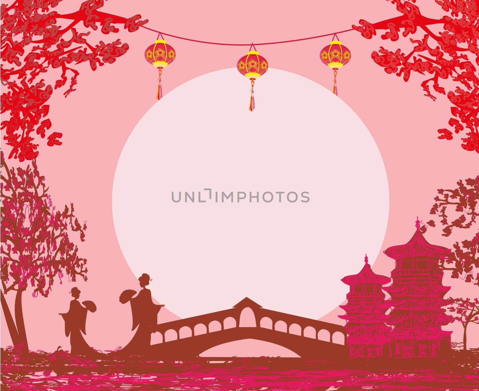 Geisha silhouette at sunset - frame