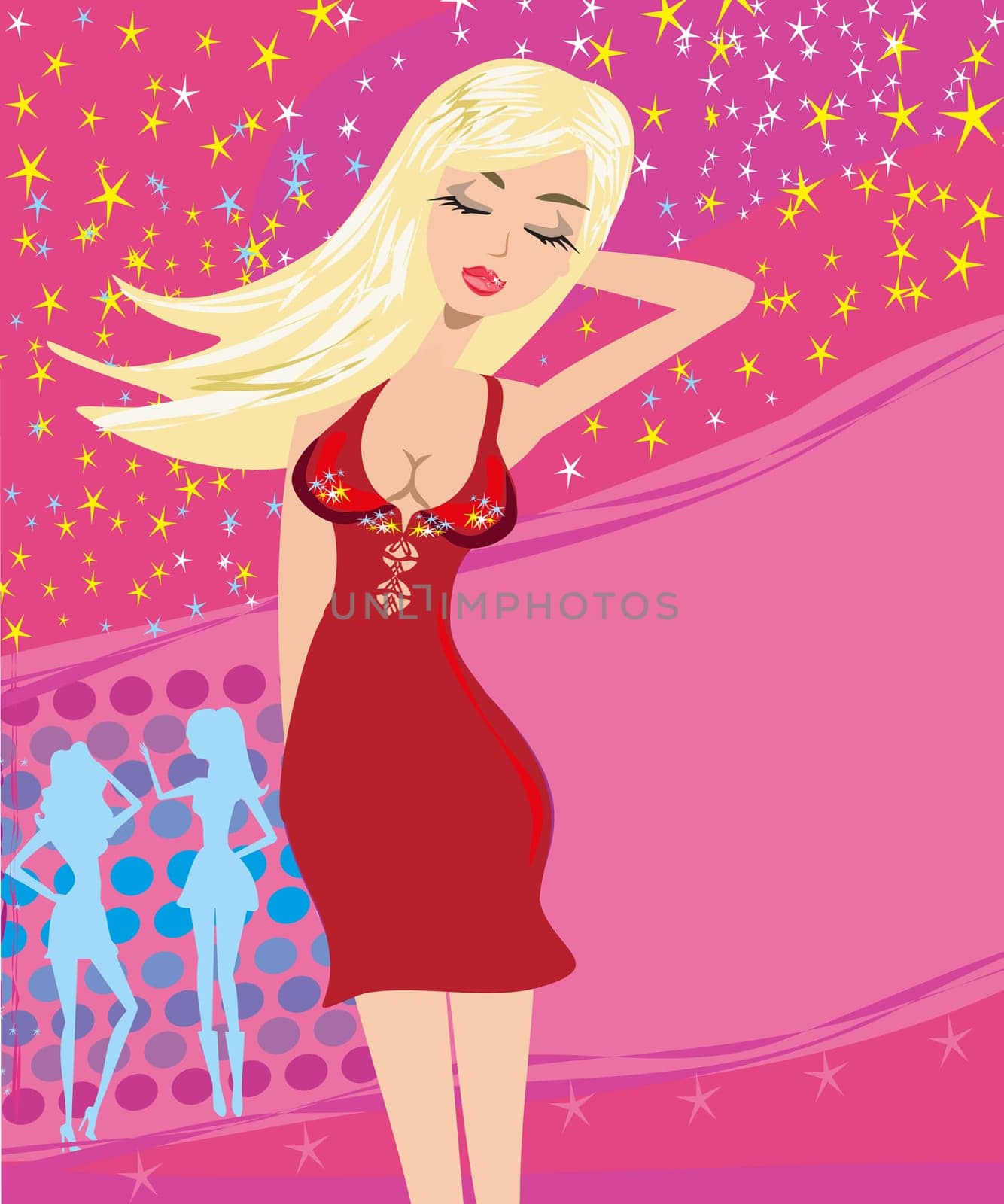 glamour party background with sexy dancing woman