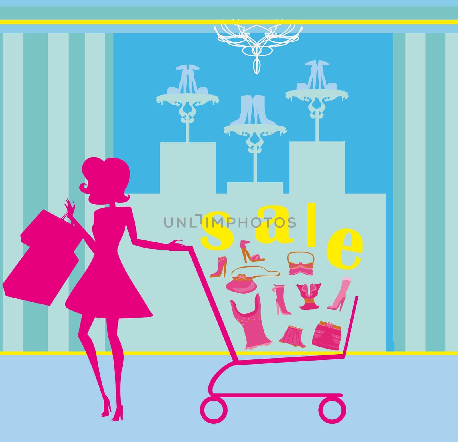 Woman pushing shopping cart