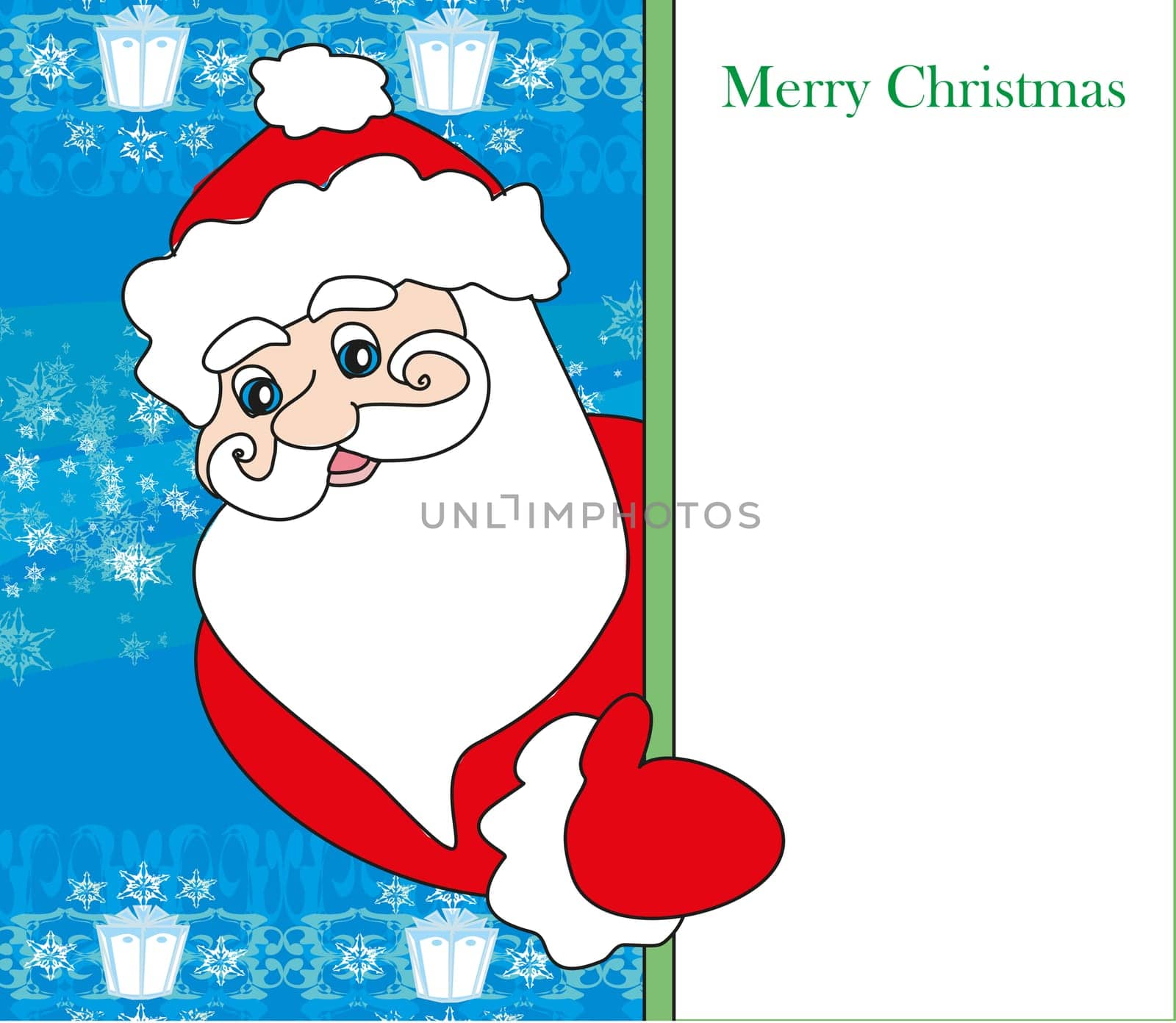 funny Santa Claus holding a frame, place for text
