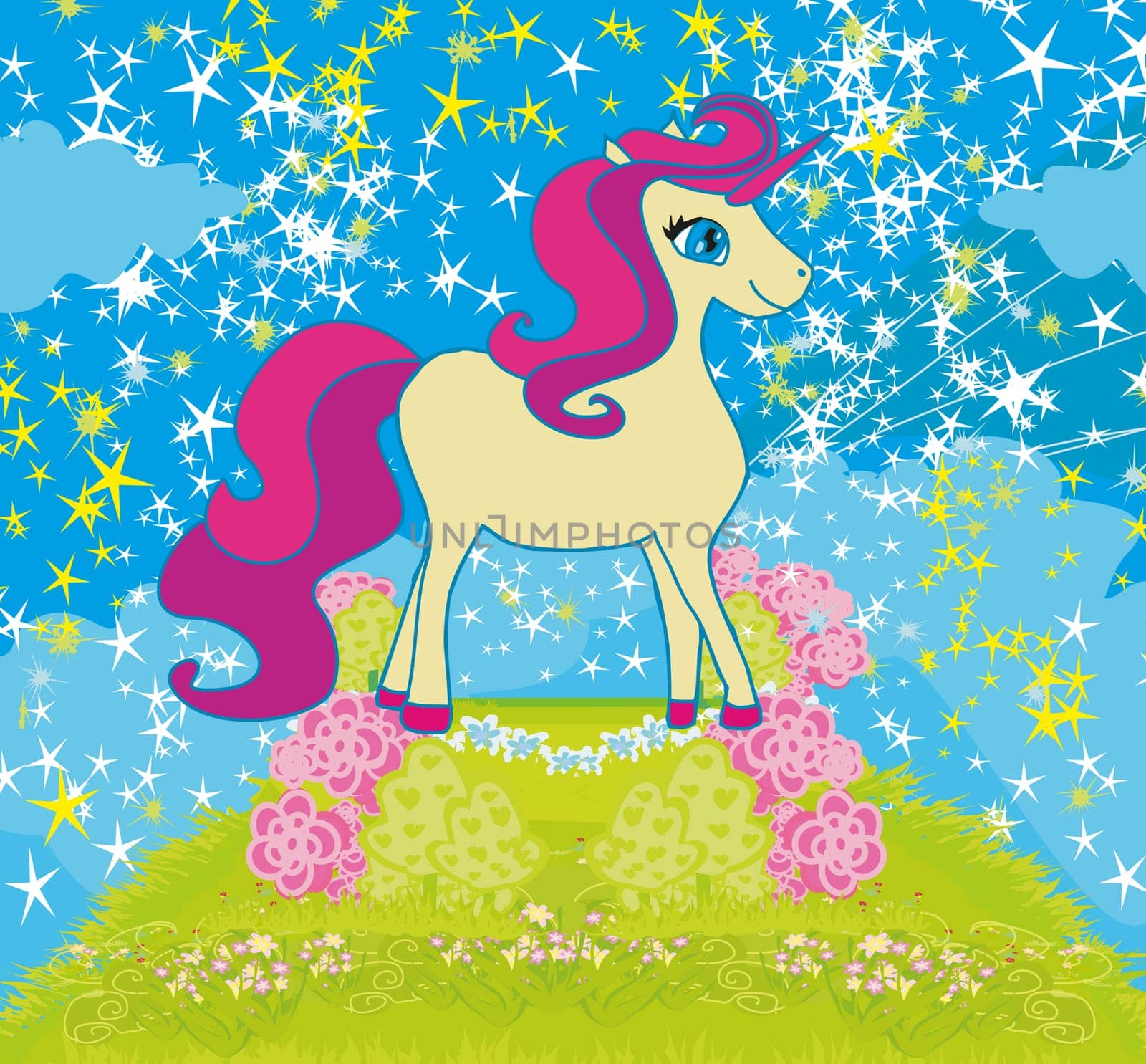 card with stars and a beautiful unicorn