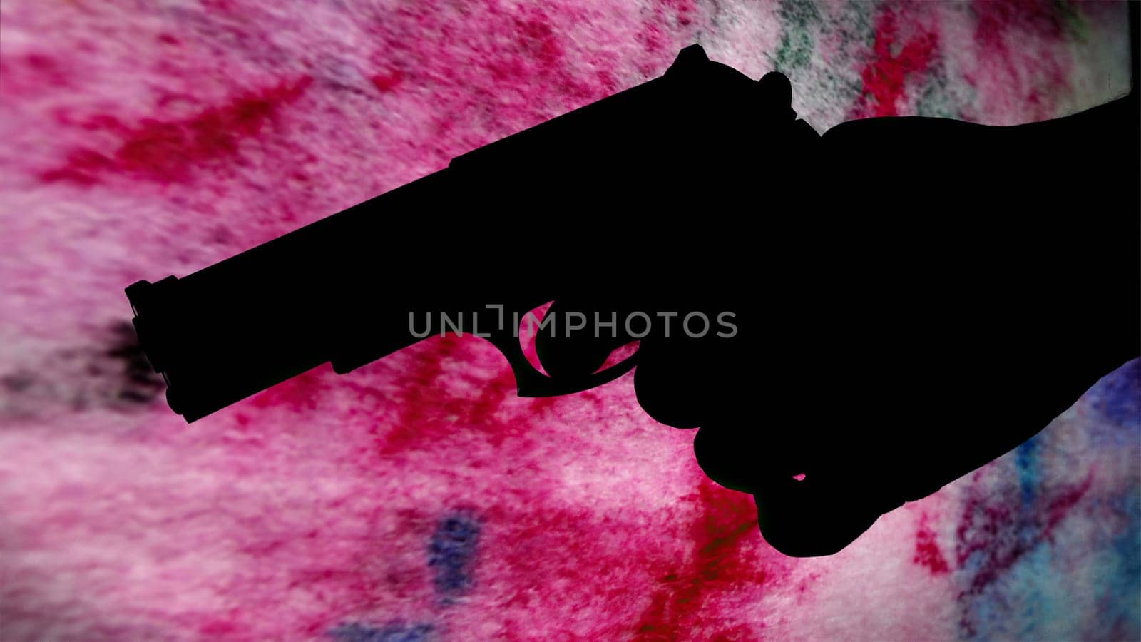 Gun silhouette against bloody background crime concept