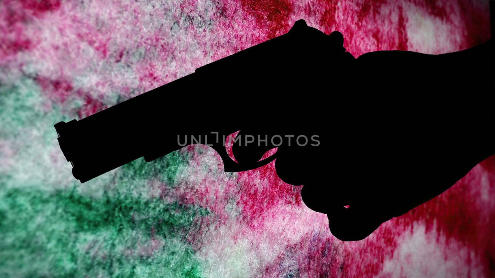 Gun silhouette against bloody background crime concept