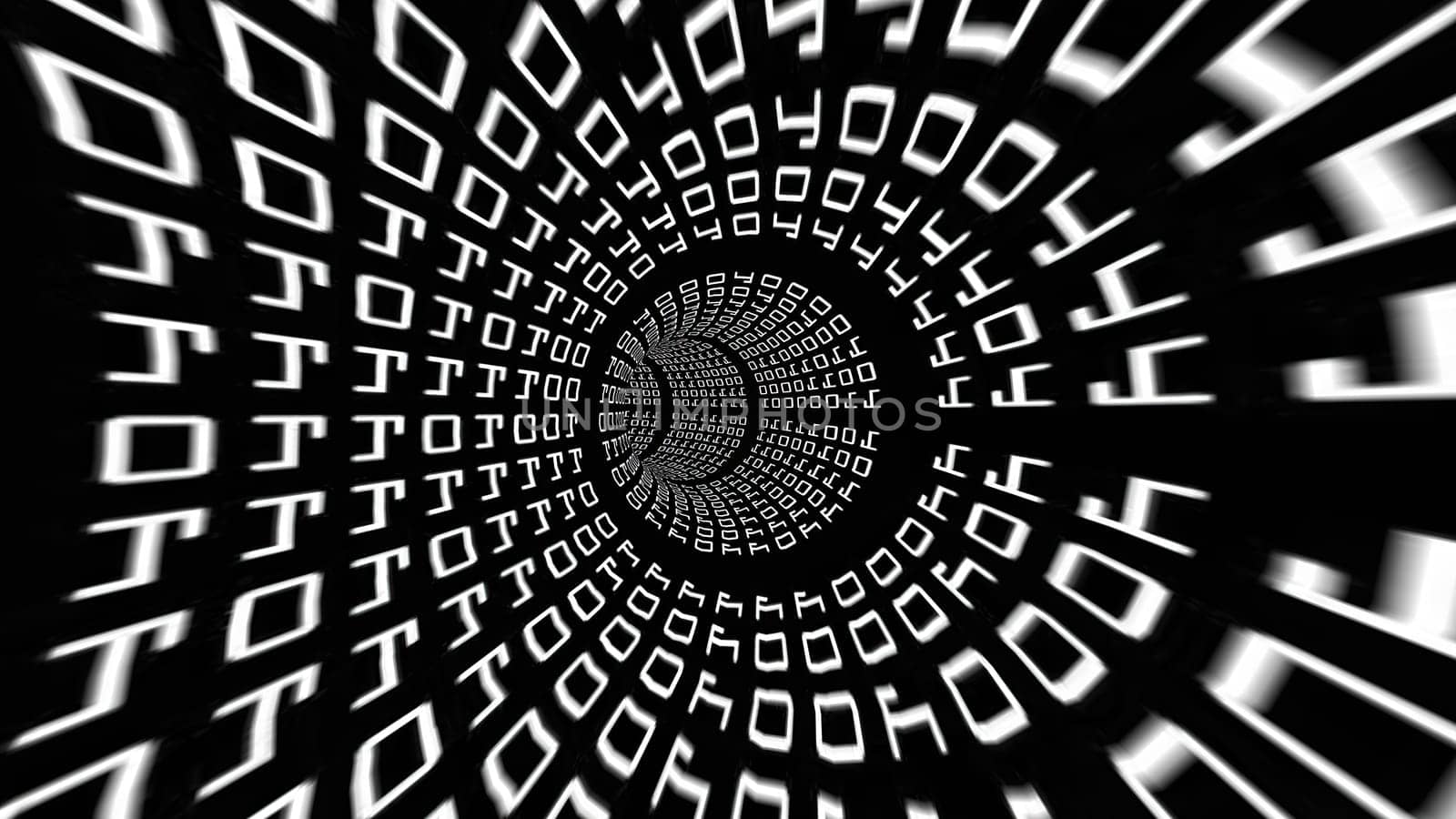 Driving Through Binary Data Tunnel 3d illustration