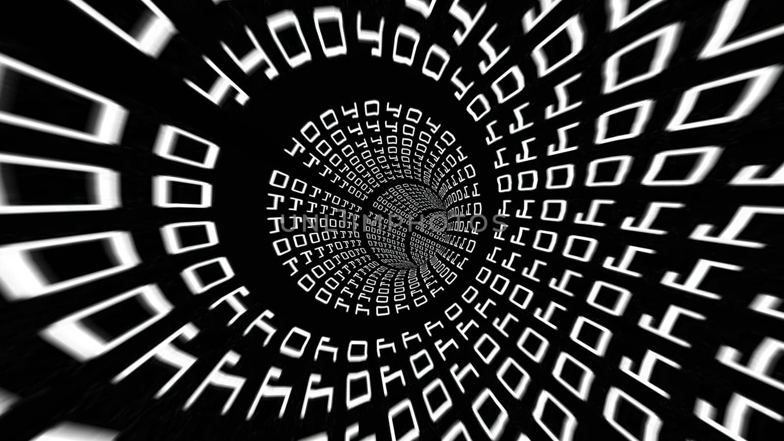 Driving Through Binary Data Tunnel 3d illustration