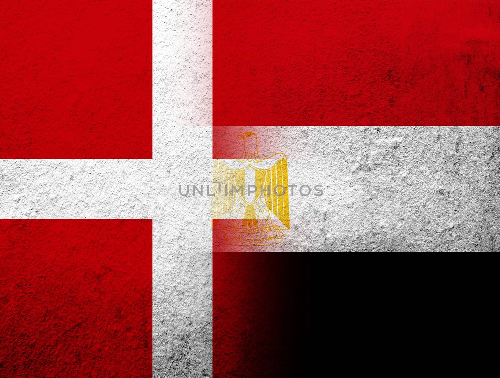 the Kingdom of Denmark National flag with Egypt National flag. Grunge Background