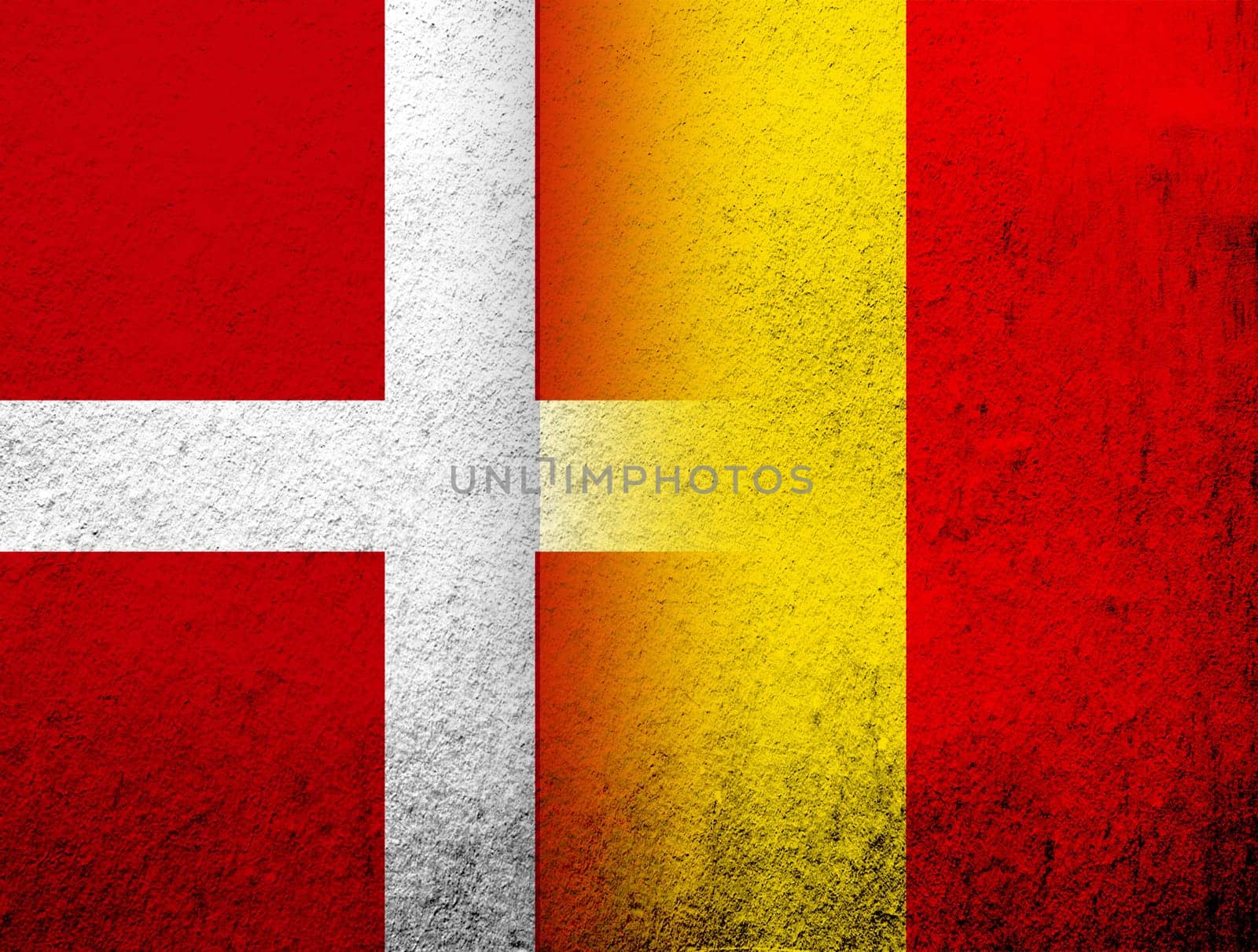 the Kingdom of Denmark National flag with Kingdom of Belgium National flag. Grunge Background